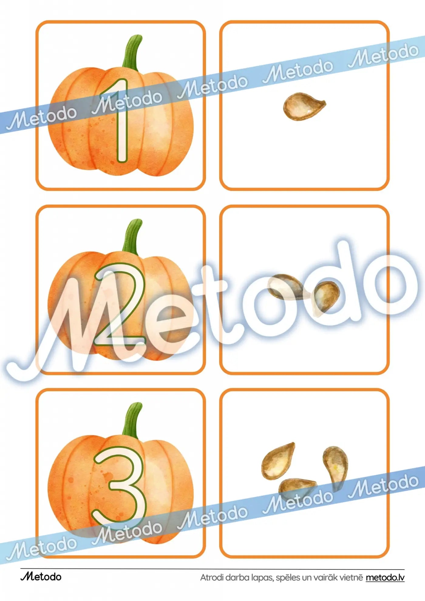 Rudens skaitīšanas kartītes, ķirbju sēklas Metodo