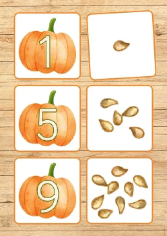 Rudens skaitīšanas kartītes, ķirbju sēklas