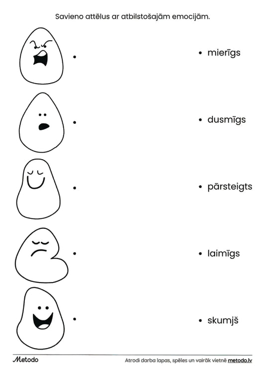 Savieno attēlus ar atbilstošajām emocijām - darba lapa metodo.lv