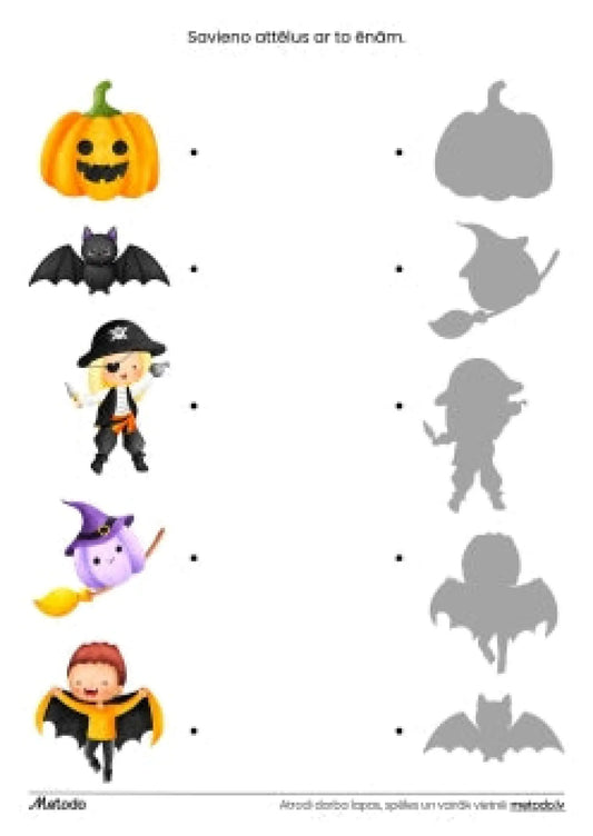 Savieno attēlus ar to ēnām, Halovīns - darba lapa metodo.lv