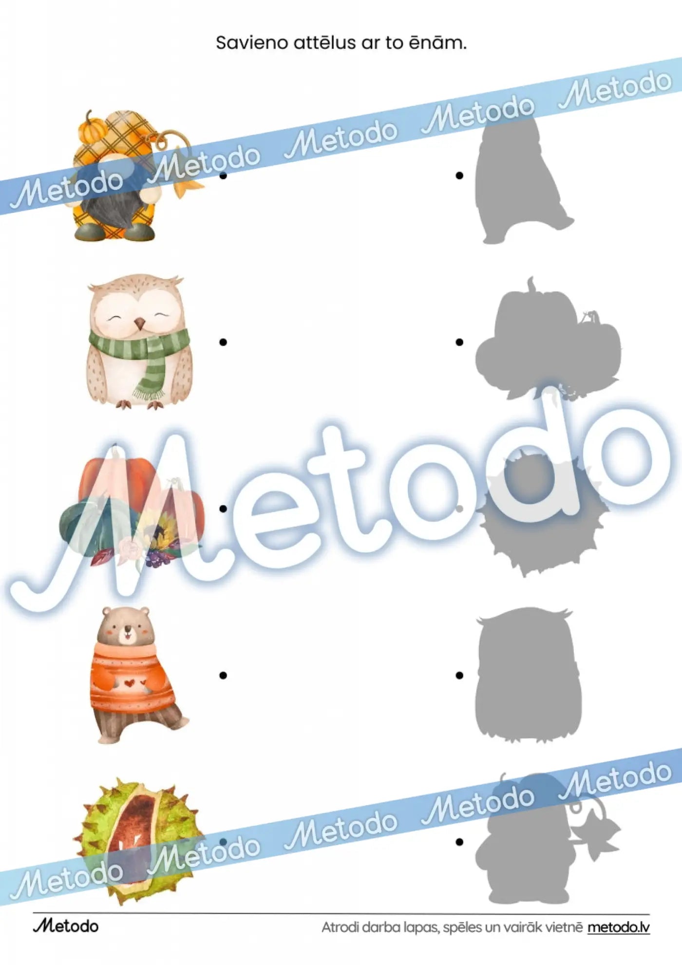 Savieno attēlus ar to ēnām, rudens - 3 darba lapas Metodo darba lapas