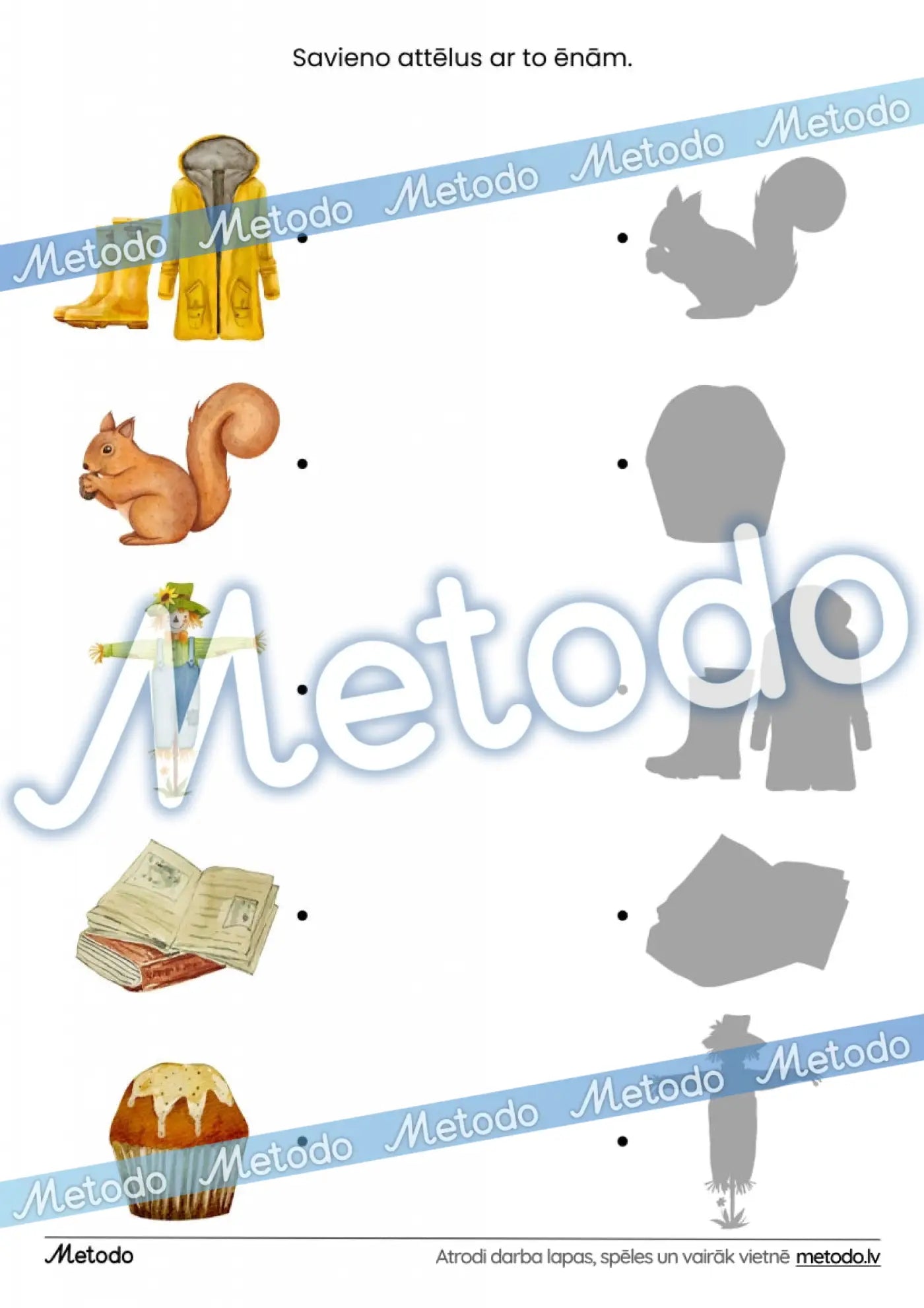 Savieno attēlus ar to ēnām, rudens - 3 darba lapas Metodo mācību materiāli