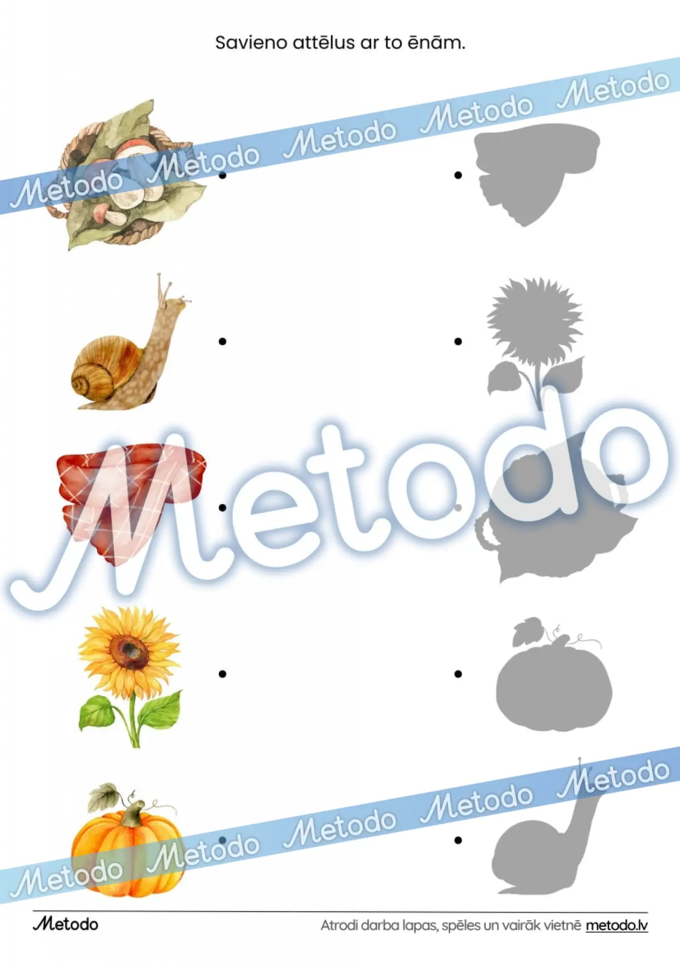 Savieno attēlus ar to ēnām, rudens - 3 darba lapas darba lapas loģikai Metodo