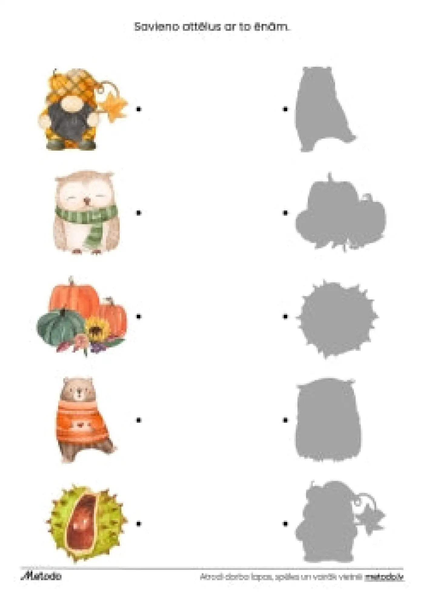 Savieno attēlus ar to ēnām, rudens - 3 darba lapas metodo.lv