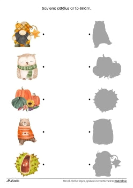 Savieno attēlus ar to ēnām, rudens - 3 darba lapas metodo.lv