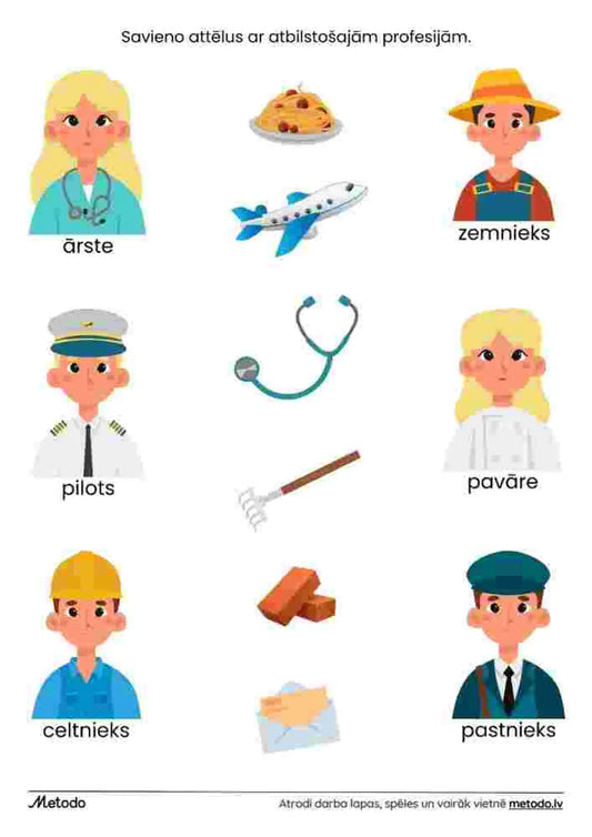 Savieno profesiju attēlus - darba lapa