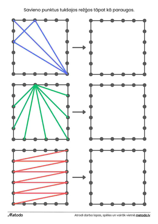 Savieno punktus režģos - 3 darba lapas metodo.lv darba lapas