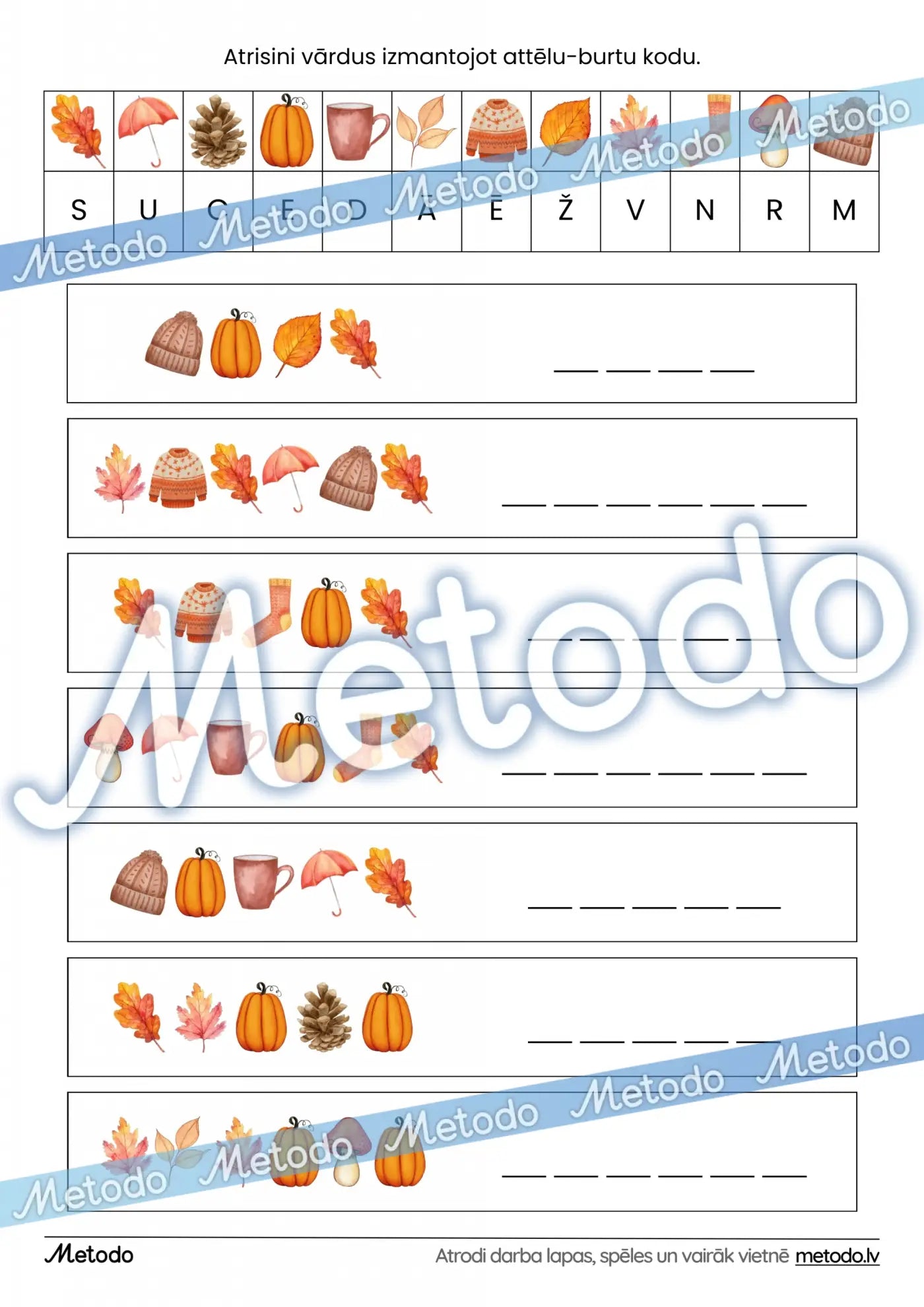 Vārdu risināšana, rudens Metodo darba lapas