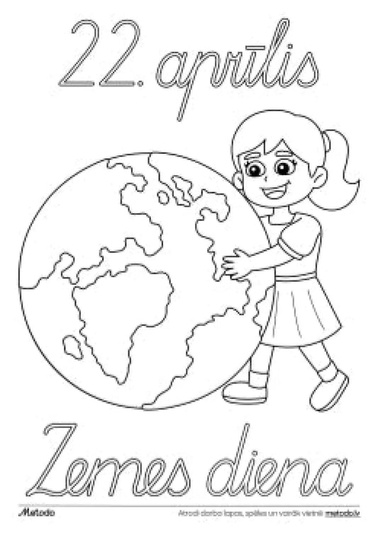 Zemes diena - 22. aprīlis, krāsojamā lapa metodo.lv