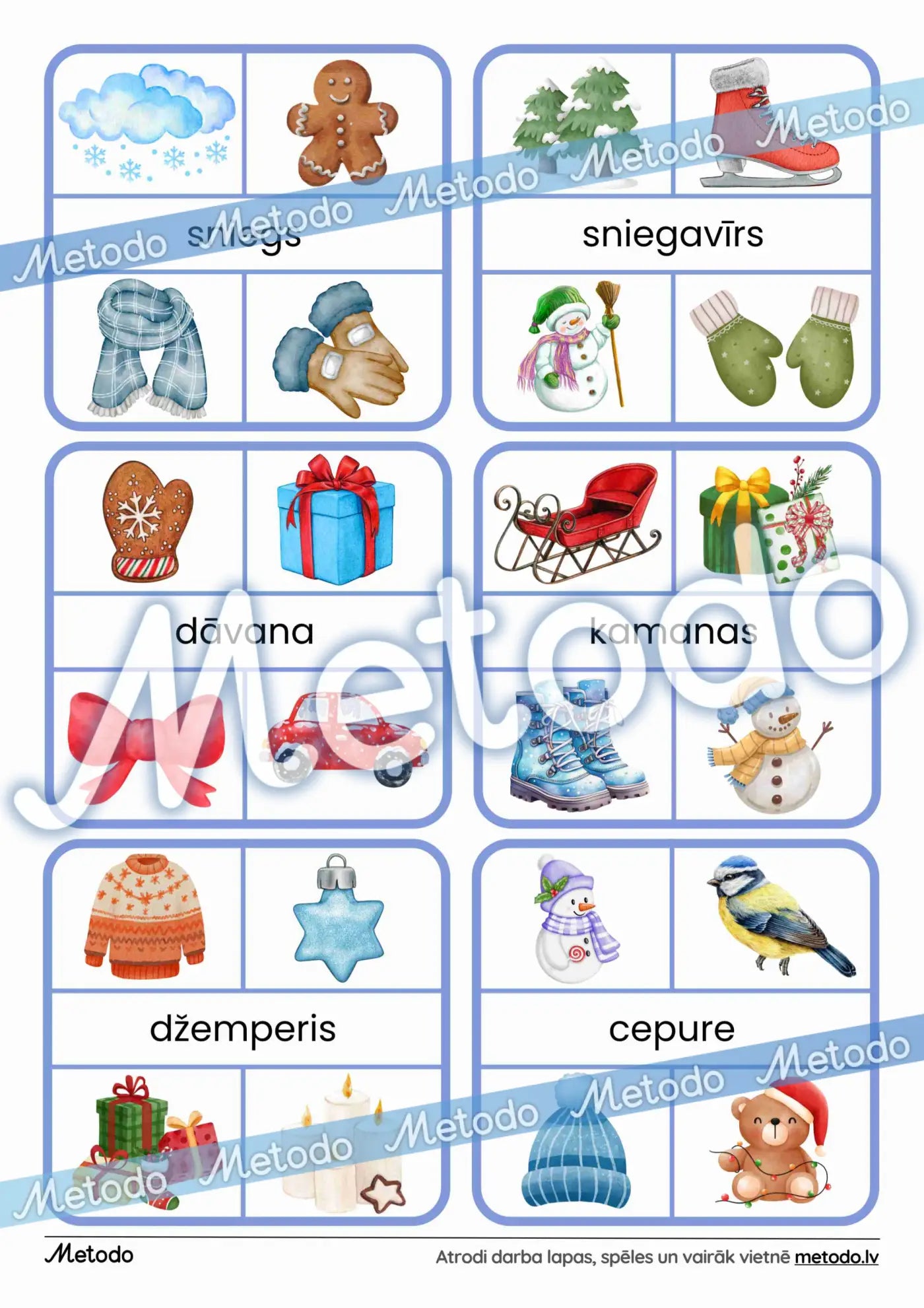 Ziema, pareizais attēls - kartītes spēle ar attēliem Metodo