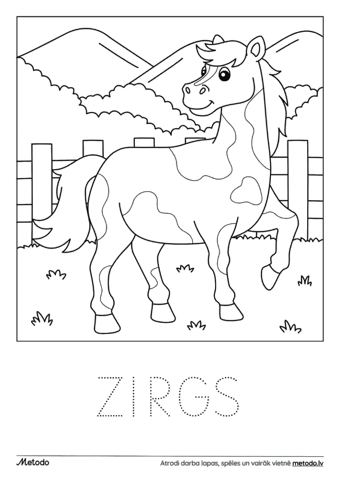 Zirgs - krāsojamā lapa metodo.lv